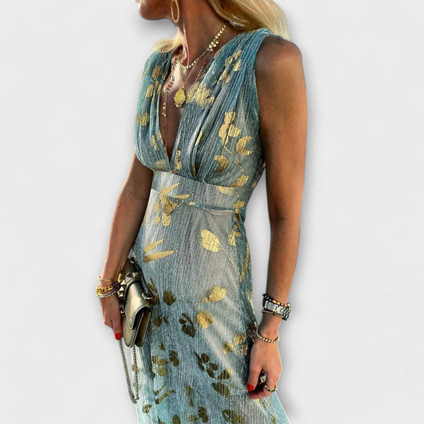 Vloeiende elegante maxi jurk met v hals