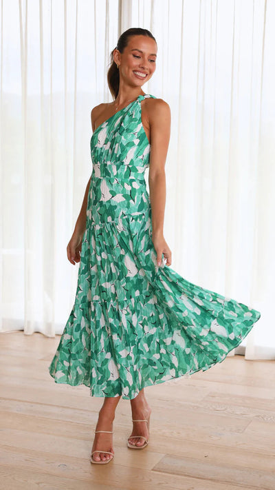 Lange one shoulder jurk met bloemenprint voor feestelijke momenten