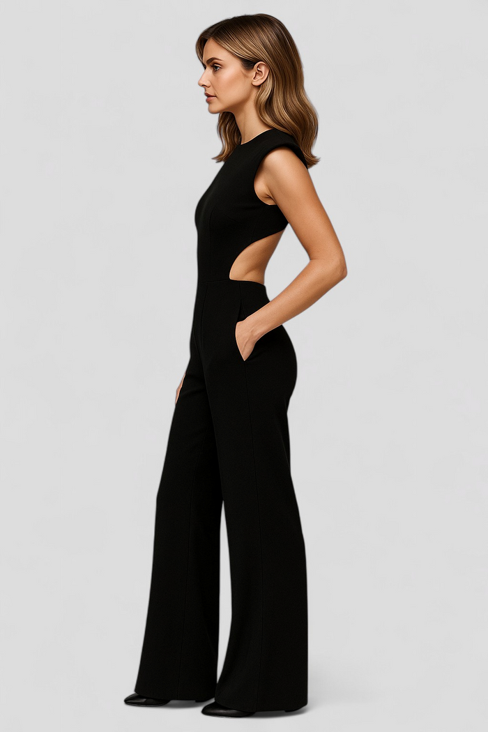 Stijlvolle mouwloze damesjumpsuit met open rug en wijde broekspijpen
