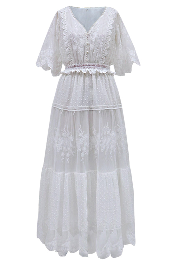 Bohemian maxi jurk met geborduurde details in elegante stijl