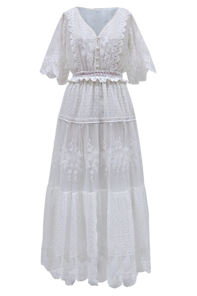 Bohemian maxi jurk met geborduurde details in elegante stijl