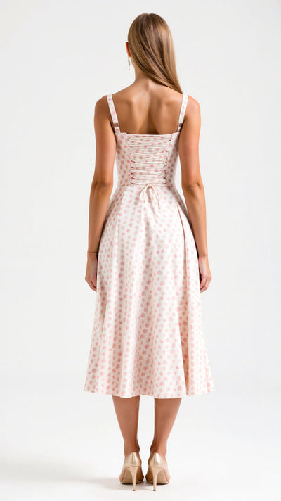 Elegante midi jurk zonder mouwen met bloemenmotief