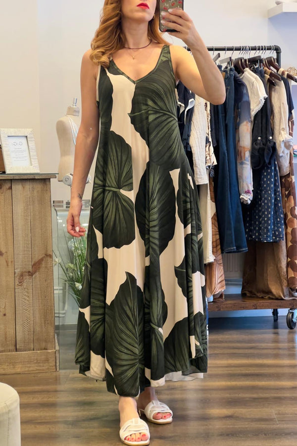 Casual maxi jurk met brede bandjes en elegante v hals