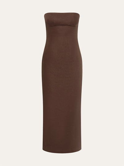 Elegante strapless jurk met bloemenmotief en verfijnde uitstraling