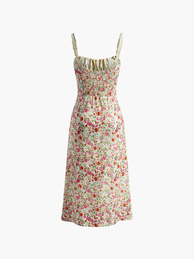 Midi zomerjurk met bloemenprint en fijne bandjes
