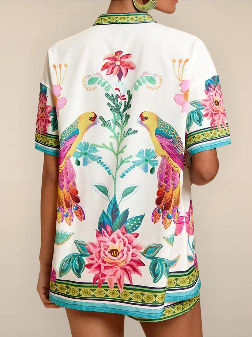 Zomers casual setje met korte mouwen overhemd en bijpassende short