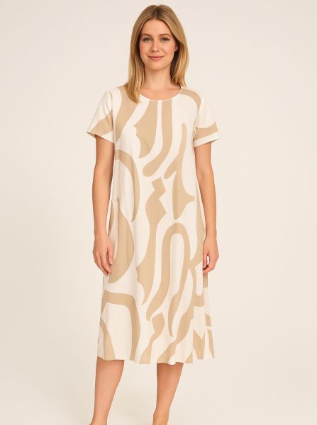 Stijlvolle midi jurk met korte mouwen en abstract patroon