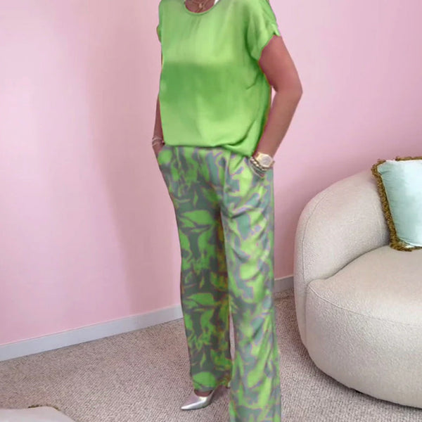 Set van effen top met printbroek in wijde pasvorm voor dames