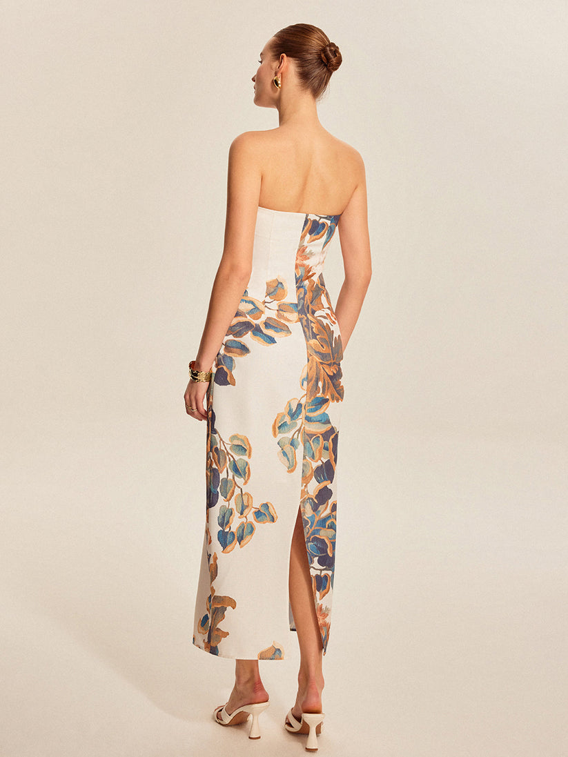 Elegante midi jurk zonder bandjes met zomerse uitstraling