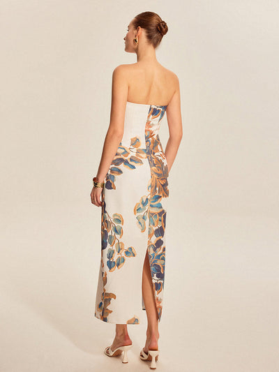 Elegante midi jurk zonder bandjes met zomerse uitstraling