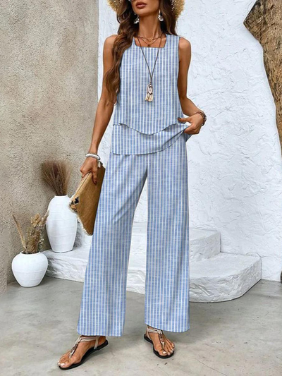 Zomers dames set met mouwloze top en wijde broek voor een elegante uitstraling