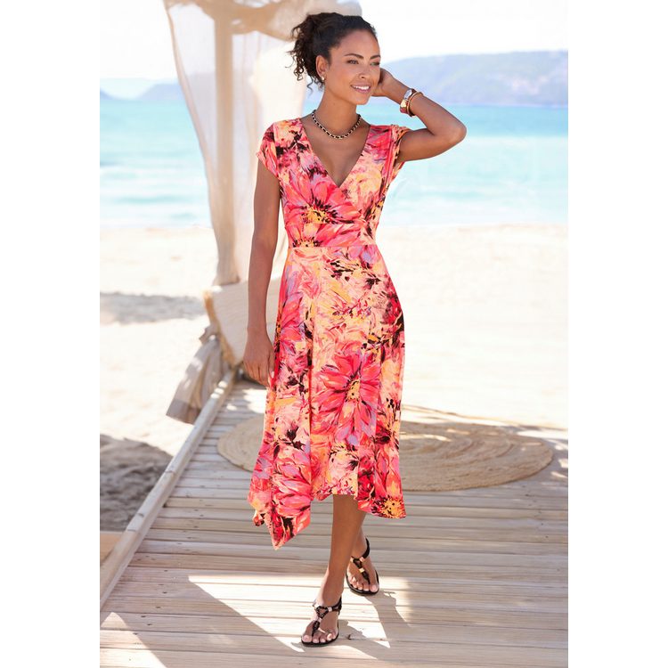 Zomerse jurk met asymmetrische rok strikdetail en puntige zoom