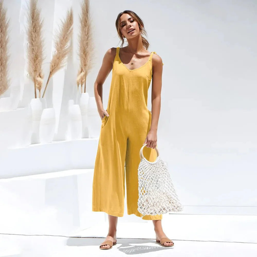 Elegante casual jumpsuit met brede pijpen en stijlvolle bandjes