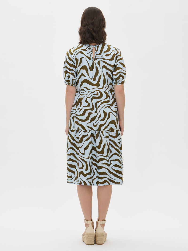 Casual midi jurk met dierenmotief en korte mouwen
