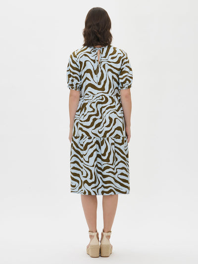 Casual midi jurk met dierenmotief en korte mouwen