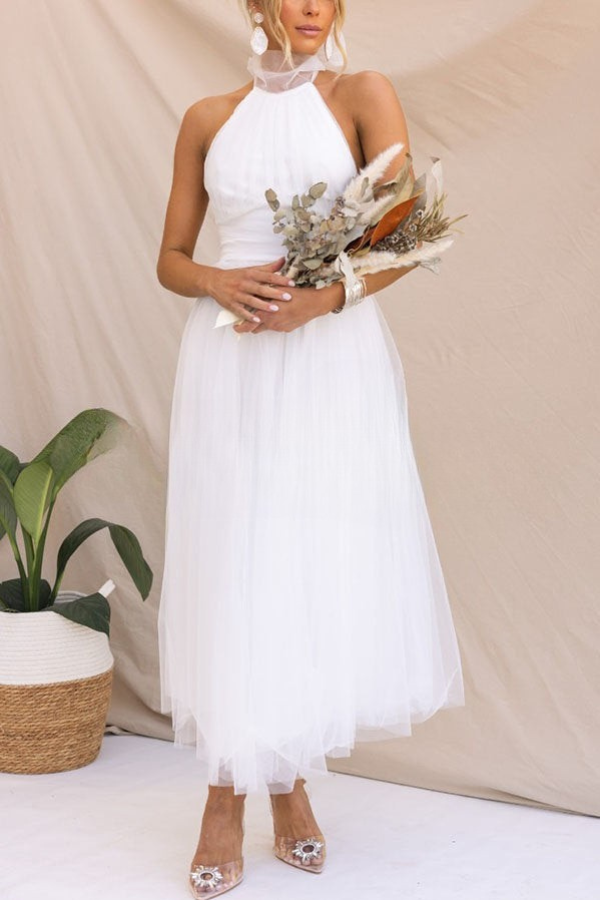 Halter maxi-jurk met geplooide details voor een stijlvolle uitstraling
