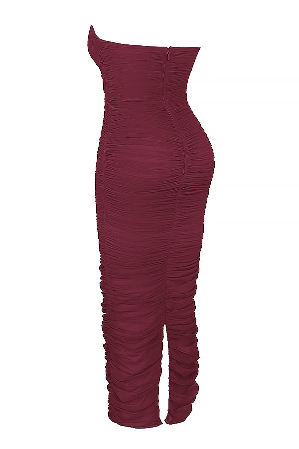 Strapless maxi jurk met speelse ruches en zwierige uitstraling