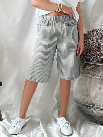 Paula - Losse, casual shorts met retro jacquardstrepen