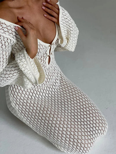 Elegante maxi zomerjurk met lange mouwen voor stranddagen