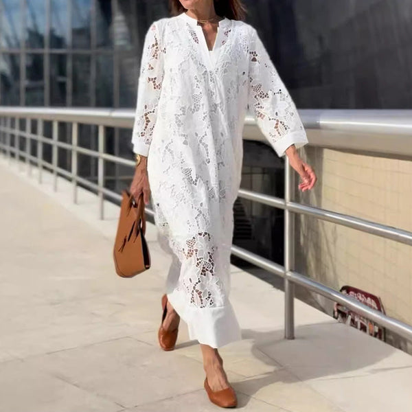 Elegante maxi jurk met wijde mouwen en v-hals