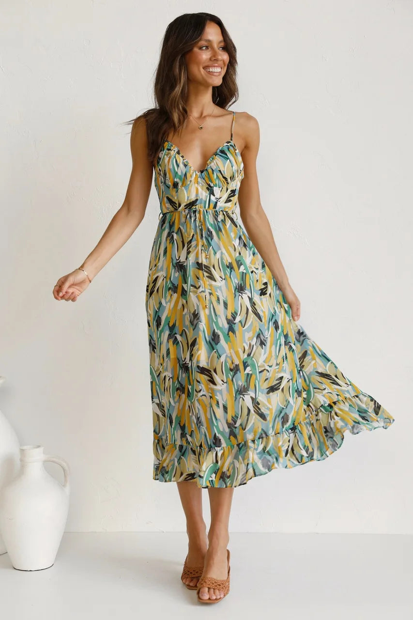 Zomerse maxi jurk met bandjes en stijlvolle look