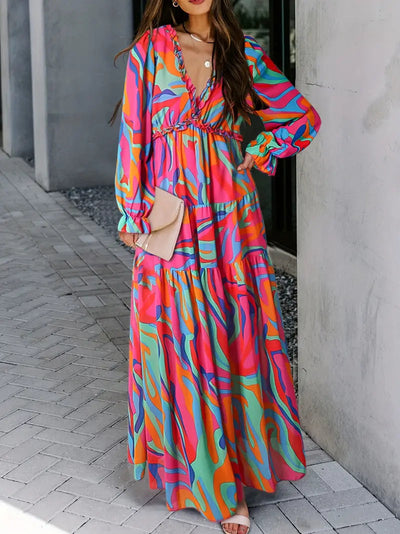 Elegante maxi jurk met bloemenprint en lange pasvorm