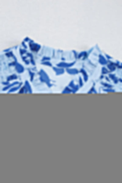 Midi jurk met bloemenprint gelaagde rok en speelse franjemouwen