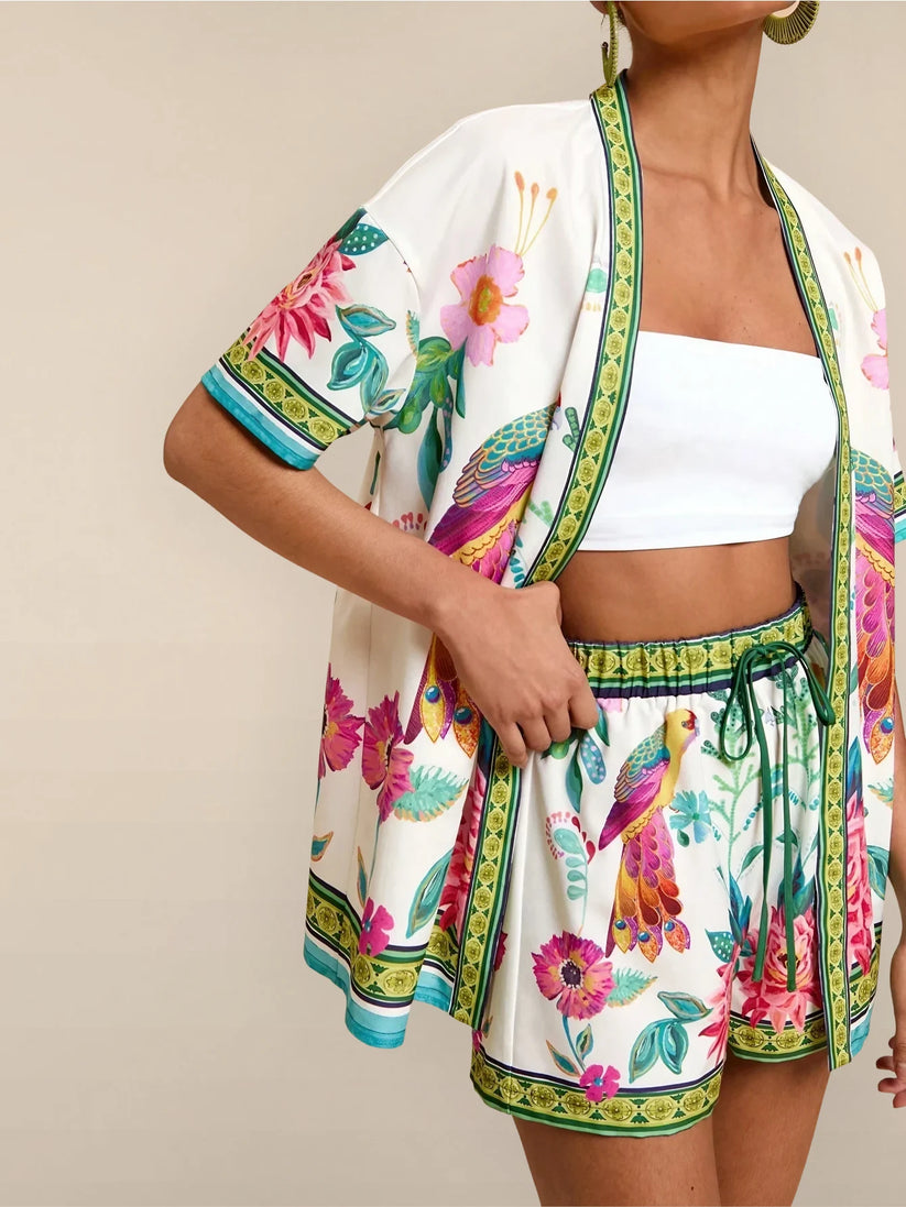Zomers casual setje met korte mouwen overhemd en bijpassende short