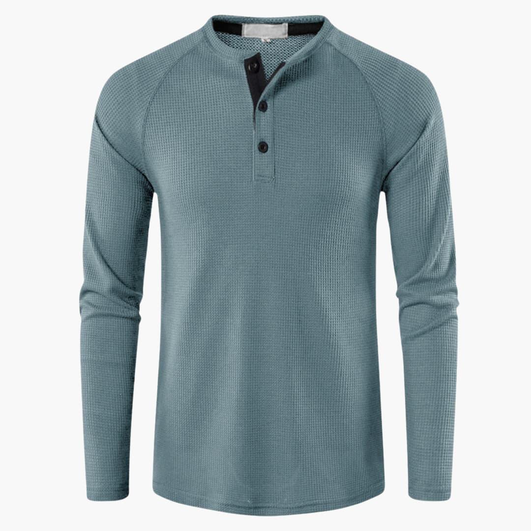 Heren T-shirt met halve knoopsluiting en lange mouwen voor een stijlvolle casual kijk