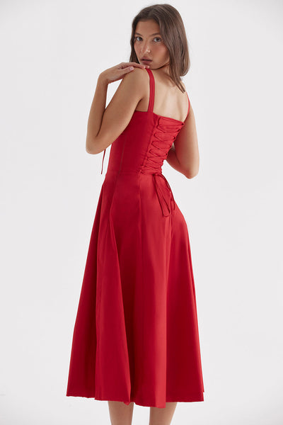 Elegante midi jurk met bloemenprint en aansluitend bovenstuk