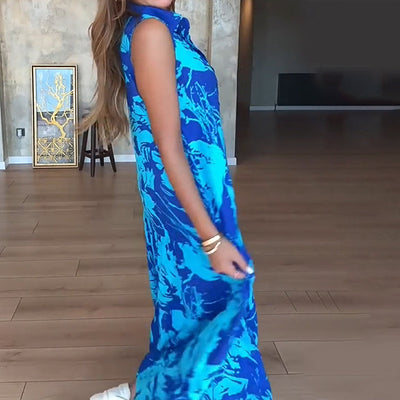 Zomerse maxi jurk zonder mouwen met knoopdetail en omslag