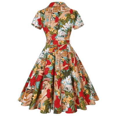 Vintage dames mini-jurk met natuurlijke print en elegante uitstraling