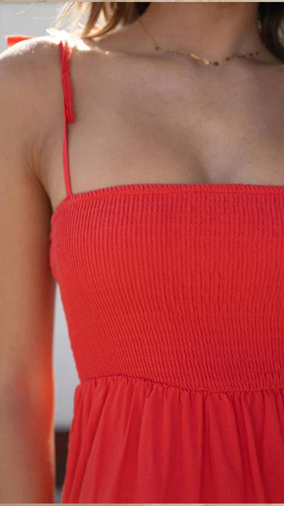 Mia - Mouwloze camisole-jurk met hoge taille en afdrukken
