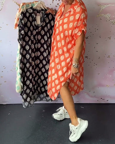 Elegante midi overhemdjurk met korte mouwen in boho stijl