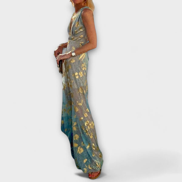 Vloeiende elegante maxi jurk met v hals