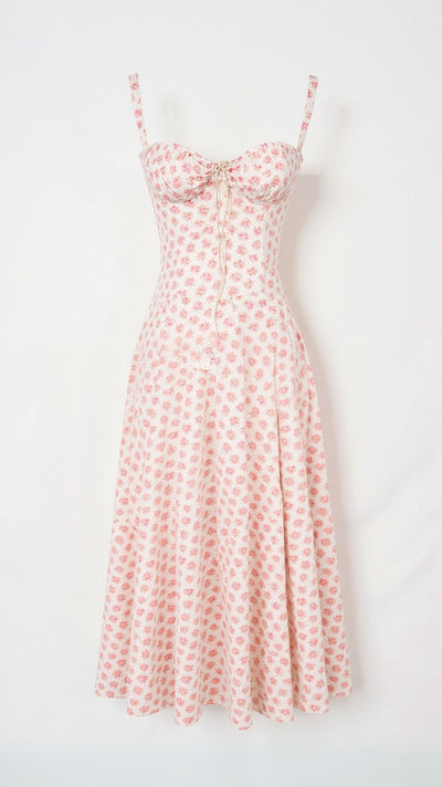 Elegante midi jurk zonder mouwen met bloemenmotief