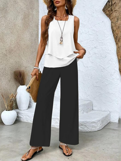 Zomers dames set met mouwloze top en wijde broek voor een elegante uitstraling