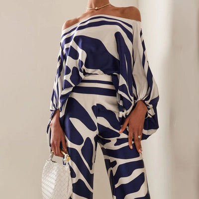 Stijlvolle set met vleermuismouw shirt en wijde broek