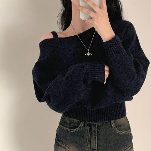 Modieuze Off-Shoulder Trui voor Dames - Trendy Enkelzijdige Pullover