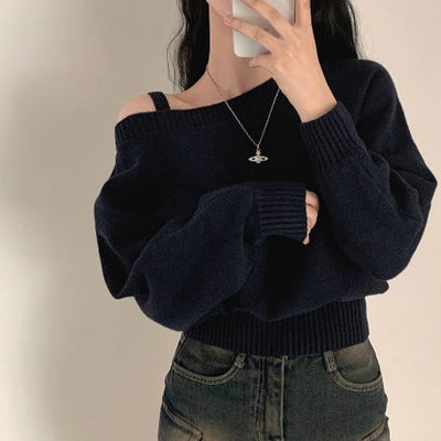 Modieuze Off-Shoulder Trui voor Dames - Trendy Enkelzijdige Pullover