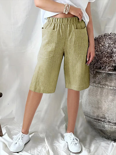 Paula - Losse, casual shorts met retro jacquardstrepen