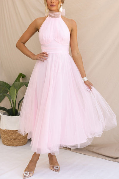 Halter maxi-jurk met geplooide details voor een stijlvolle uitstraling