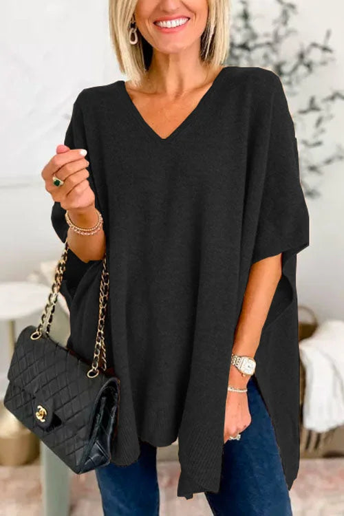 Jessica - Effen poncho-trui met V-hals, losse pasvorm en stijlvolle snit