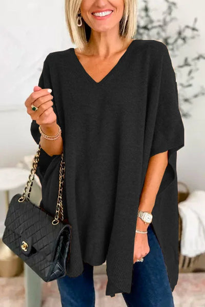 Jessica - Effen poncho-trui met V-hals, losse pasvorm en stijlvolle snit