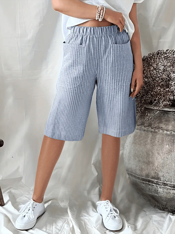 Paula - Losse, casual shorts met retro jacquardstrepen