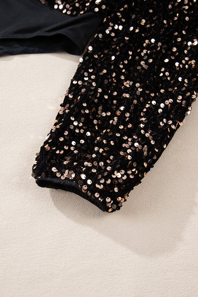 Elegante body met diepe V-hals, glinsterende accenten en pofmouwen
