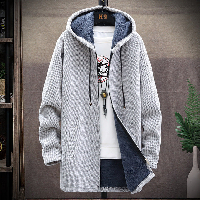 Casual Herenjas met Capuchon – Slim Fit Lange Warme Sweater Jas
