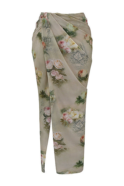 Vintage set met bloemenprint bestaande uit top met vetersluiting en lange rok