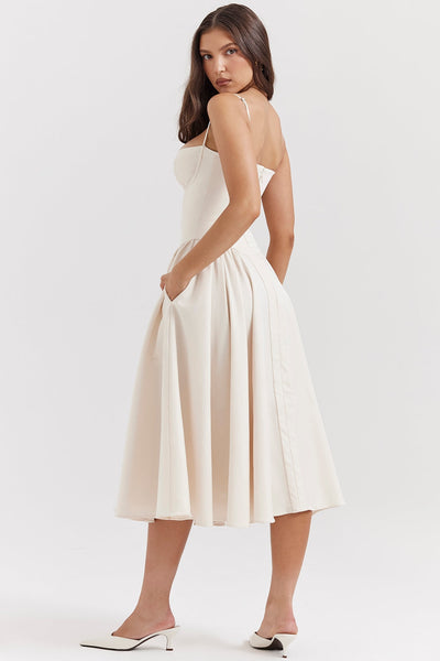 Midi jurk met corsetlook en fijne bandjes
