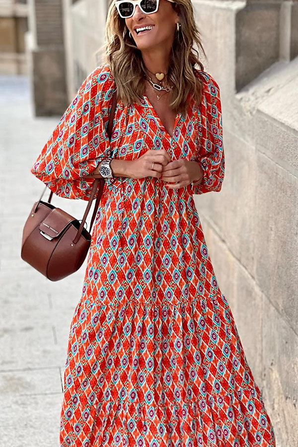Midi jurk met pofmouwen en gelaagde rok voor een vrouwelijke look